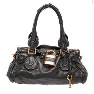 Chloe Paddington Bag Black Leather Large Satchel Lock & Key Gold Hardware